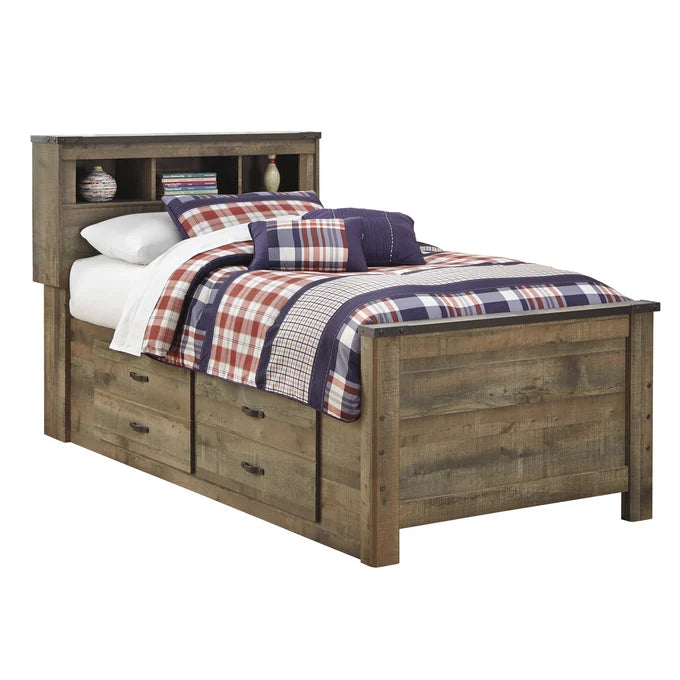 B446-63/52/50/B100-11 TRINELL TWIN BOOKCASE HEADBOARD/FOOTBOARD W/SIDE STORAGE AND TWIN ROLL SLATS