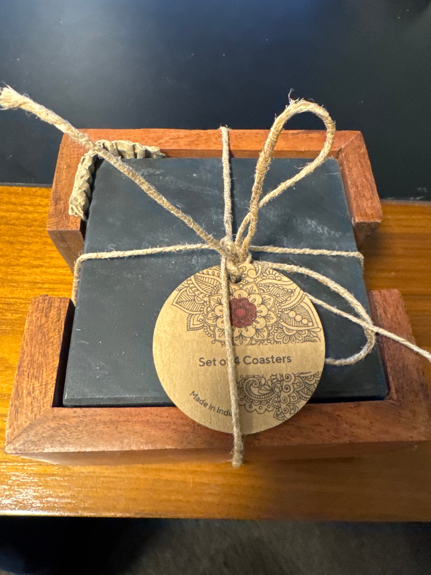BLACK SLATE COASTERS SET OF 4